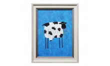 ภาพสีน้ำมัน-กรอบรูปไม้พลาสติกสีครีม ภาพวาดแกะขาวดำ